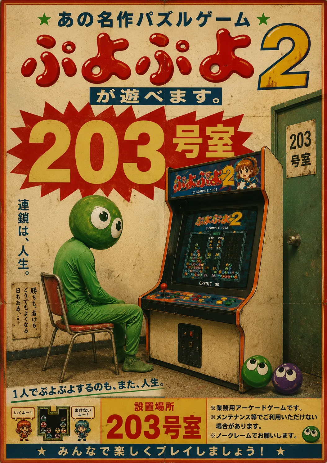 あの名作パズルゲームぷよぷよ2が203号室で遊べます。